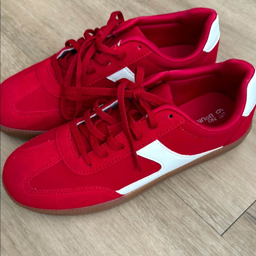 Red and White Sneakers with Gum sole